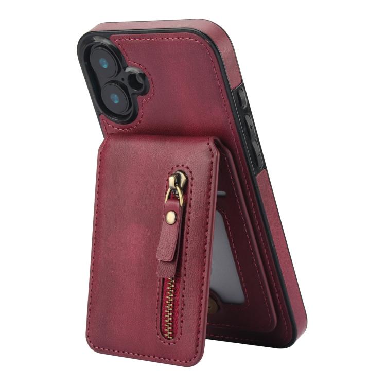 For iPhone 16 Zipper Wallet Split MagSafe Leather Back Phone Case(Red) - iPhone 16 Cases by buy2fix | Online Shopping UK | buy2fix