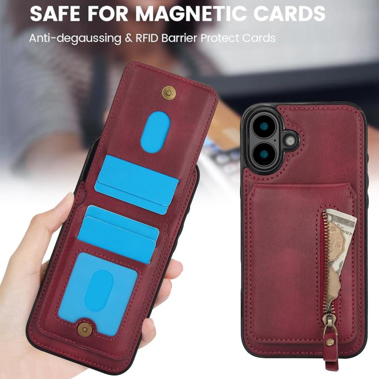 For iPhone 16 Zipper Wallet Split MagSafe Leather Back Phone Case(Red) - iPhone 16 Cases by buy2fix | Online Shopping UK | buy2fix
