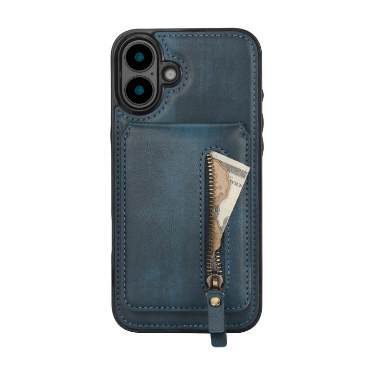 For iPhone 16 Zipper Wallet Split MagSafe Leather Back Phone Case(Blue) - iPhone 16 Cases by buy2fix | Online Shopping UK | buy2fix