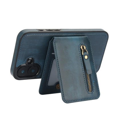 For iPhone 16 Zipper Wallet Split MagSafe Leather Back Phone Case(Blue) - iPhone 16 Cases by buy2fix | Online Shopping UK | buy2fix