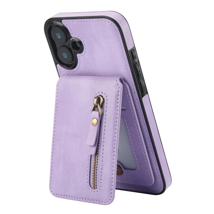 For iPhone 16 Zipper Wallet Split MagSafe Leather Back Phone Case(Purple) - iPhone 16 Cases by buy2fix | Online Shopping UK | buy2fix