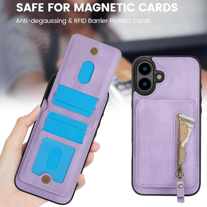 For iPhone 16 Zipper Wallet Split MagSafe Leather Back Phone Case(Purple) - iPhone 16 Cases by buy2fix | Online Shopping UK | buy2fix