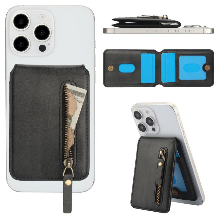 For iPhone 15 Pro Max Zipper Wallet Split MagSafe Leather Back Phone Case(Black) - iPhone 15 Pro Max Cases by buy2fix | Online Shopping UK | buy2fix