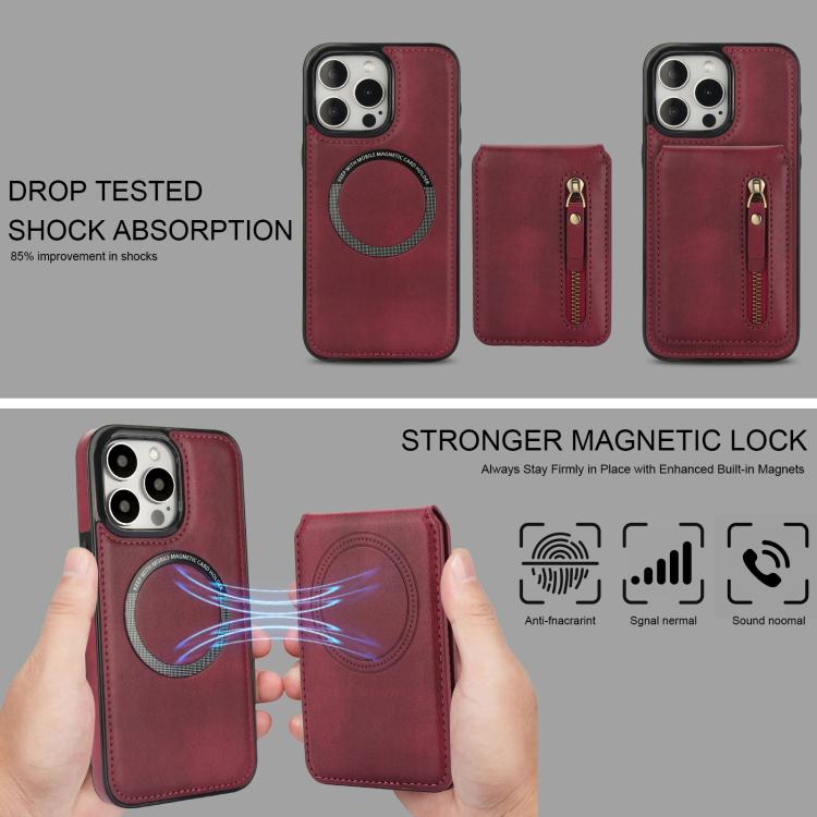For iPhone 15 Pro Max Zipper Wallet Split MagSafe Leather Back Phone Case(Red) - iPhone 15 Pro Max Cases by buy2fix | Online Shopping UK | buy2fix
