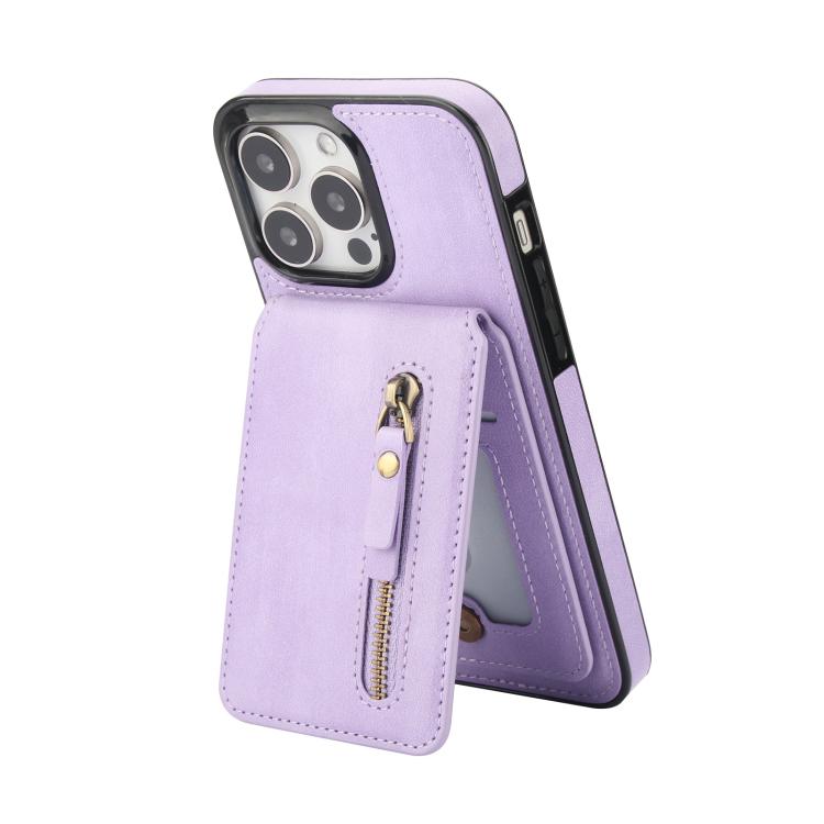 For iPhone 15 Pro Max Zipper Wallet Split MagSafe Leather Back Phone Case(Purple) - iPhone 15 Pro Max Cases by buy2fix | Online Shopping UK | buy2fix