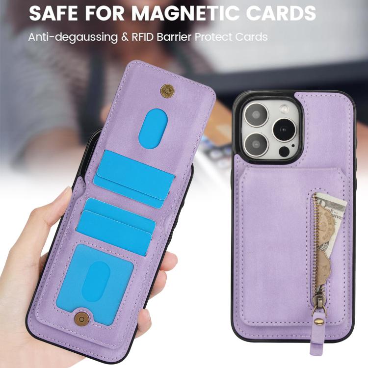 For iPhone 15 Pro Max Zipper Wallet Split MagSafe Leather Back Phone Case(Purple) - iPhone 15 Pro Max Cases by buy2fix | Online Shopping UK | buy2fix