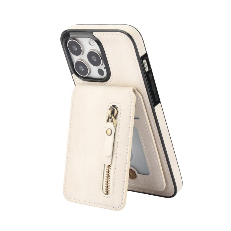 For iPhone 15 Pro Zipper Wallet Split MagSafe Leather Back Phone Case(White) - iPhone 15 Pro Cases by buy2fix | Online Shopping UK | buy2fix
