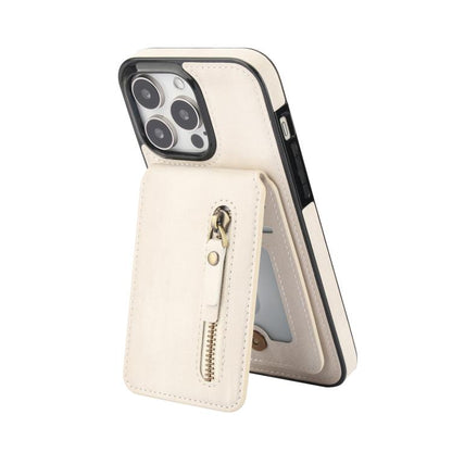 For iPhone 15 Pro Zipper Wallet Split MagSafe Leather Back Phone Case(White) - iPhone 15 Pro Cases by buy2fix | Online Shopping UK | buy2fix