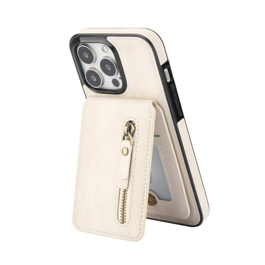 For iPhone 15 Pro Zipper Wallet Split MagSafe Leather Back Phone Case(White) - iPhone 15 Pro Cases by buy2fix | Online Shopping UK | buy2fix