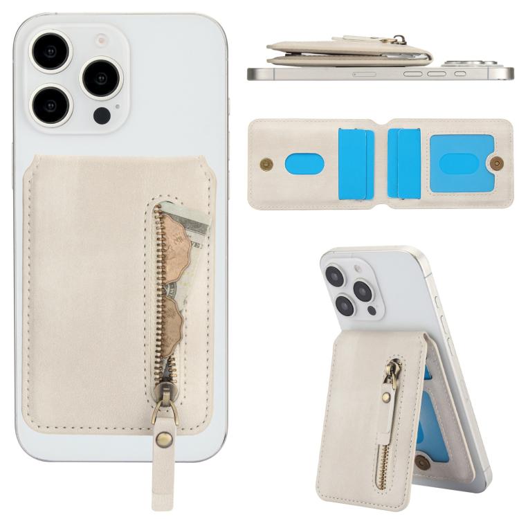 For iPhone 15 Pro Zipper Wallet Split MagSafe Leather Back Phone Case(White) - iPhone 15 Pro Cases by buy2fix | Online Shopping UK | buy2fix