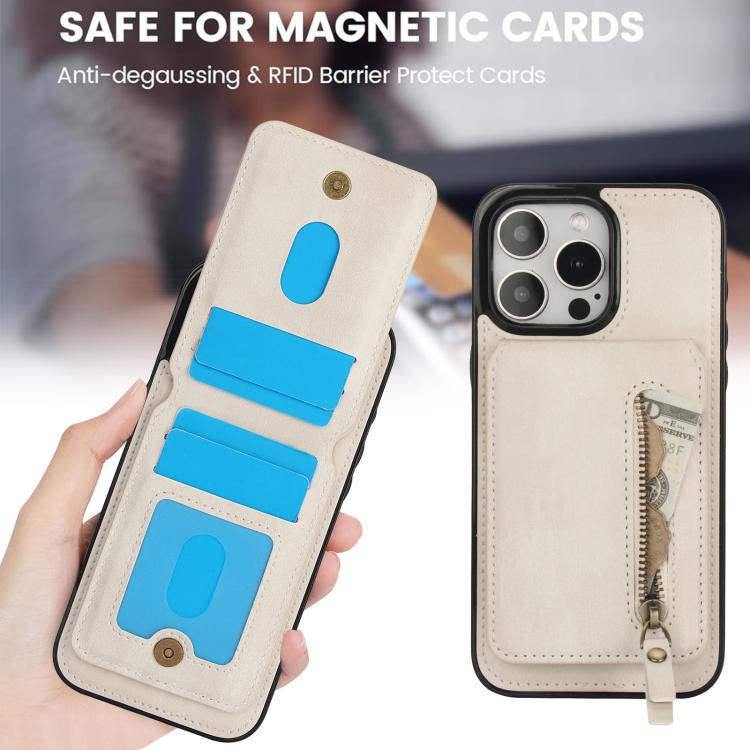 For iPhone 15 Pro Zipper Wallet Split MagSafe Leather Back Phone Case(White) - iPhone 15 Pro Cases by buy2fix | Online Shopping UK | buy2fix
