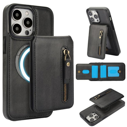 For iPhone 15 Pro Zipper Wallet Split MagSafe Leather Back Phone Case(Black) - iPhone 15 Pro Cases by buy2fix | Online Shopping UK | buy2fix