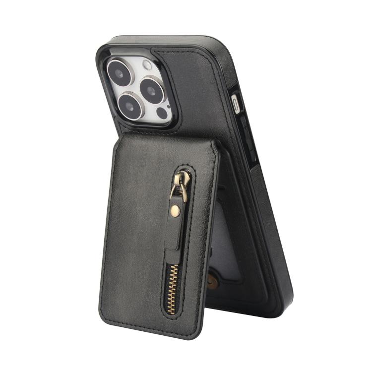 For iPhone 15 Pro Zipper Wallet Split MagSafe Leather Back Phone Case(Black) - iPhone 15 Pro Cases by buy2fix | Online Shopping UK | buy2fix