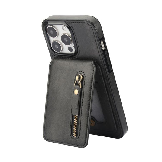 For iPhone 15 Pro Zipper Wallet Split MagSafe Leather Back Phone Case(Black) - iPhone 15 Pro Cases by buy2fix | Online Shopping UK | buy2fix