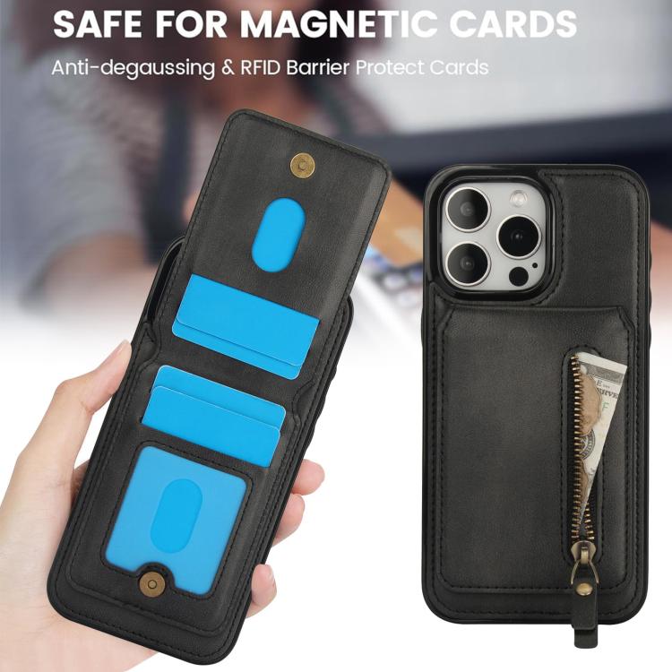 For iPhone 15 Pro Zipper Wallet Split MagSafe Leather Back Phone Case(Black) - iPhone 15 Pro Cases by buy2fix | Online Shopping UK | buy2fix