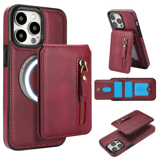 For iPhone 15 Pro Zipper Wallet Split MagSafe Leather Back Phone Case(Red) - iPhone 15 Pro Cases by buy2fix | Online Shopping UK | buy2fix