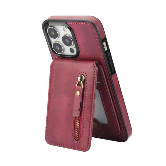 For iPhone 15 Pro Zipper Wallet Split MagSafe Leather Back Phone Case(Red) - iPhone 15 Pro Cases by buy2fix | Online Shopping UK | buy2fix
