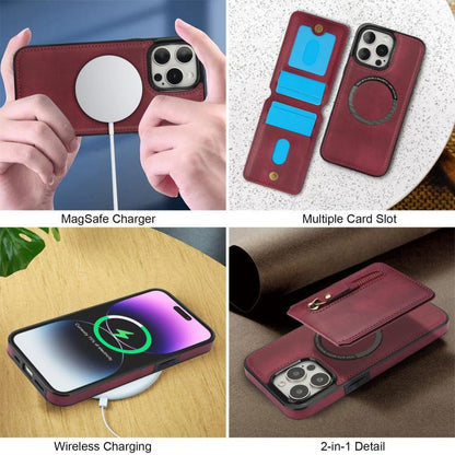 For iPhone 15 Pro Zipper Wallet Split MagSafe Leather Back Phone Case(Red) - iPhone 15 Pro Cases by buy2fix | Online Shopping UK | buy2fix