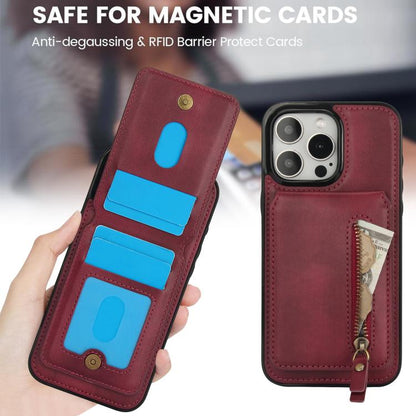 For iPhone 15 Pro Zipper Wallet Split MagSafe Leather Back Phone Case(Red) - iPhone 15 Pro Cases by buy2fix | Online Shopping UK | buy2fix