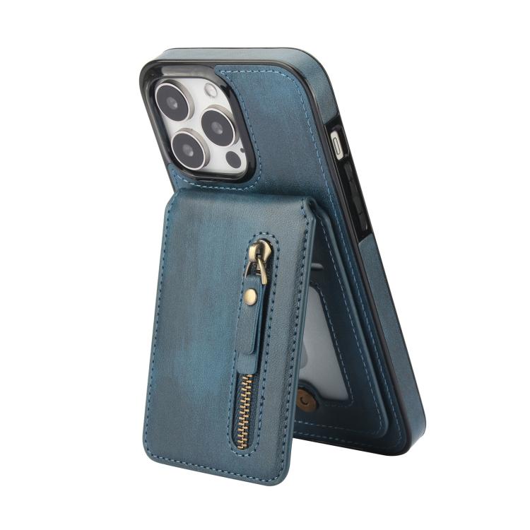 For iPhone 15 Pro Zipper Wallet Split MagSafe Leather Back Phone Case(Blue) - iPhone 15 Pro Cases by buy2fix | Online Shopping UK | buy2fix