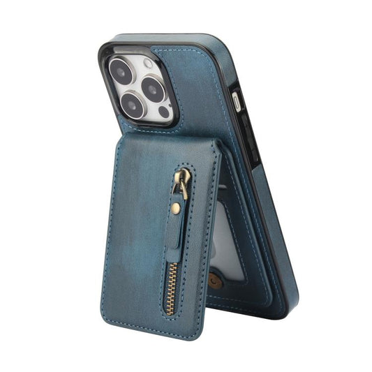 For iPhone 15 Pro Zipper Wallet Split MagSafe Leather Back Phone Case(Blue) - iPhone 15 Pro Cases by buy2fix | Online Shopping UK | buy2fix