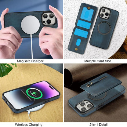 For iPhone 15 Pro Zipper Wallet Split MagSafe Leather Back Phone Case(Blue) - iPhone 15 Pro Cases by buy2fix | Online Shopping UK | buy2fix