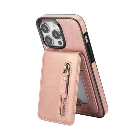 For iPhone 15 Pro Zipper Wallet Split MagSafe Leather Back Phone Case(Rose Gold) - iPhone 15 Pro Cases by buy2fix | Online Shopping UK | buy2fix