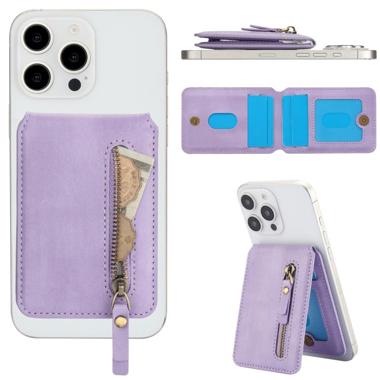 For iPhone 15 Pro Zipper Wallet Split MagSafe Leather Back Phone Case(Purple) - iPhone 15 Pro Cases by buy2fix | Online Shopping UK | buy2fix