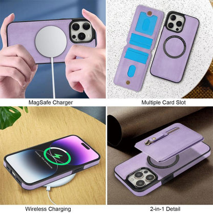 For iPhone 15 Pro Zipper Wallet Split MagSafe Leather Back Phone Case(Purple) - iPhone 15 Pro Cases by buy2fix | Online Shopping UK | buy2fix