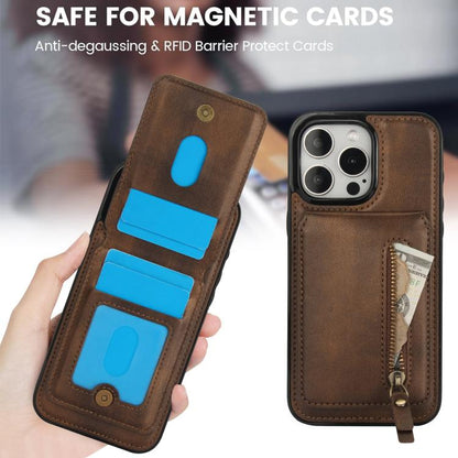 For iPhone 15 Pro Zipper Wallet Split MagSafe Leather Back Phone Case(Brown) - iPhone 15 Pro Cases by buy2fix | Online Shopping UK | buy2fix
