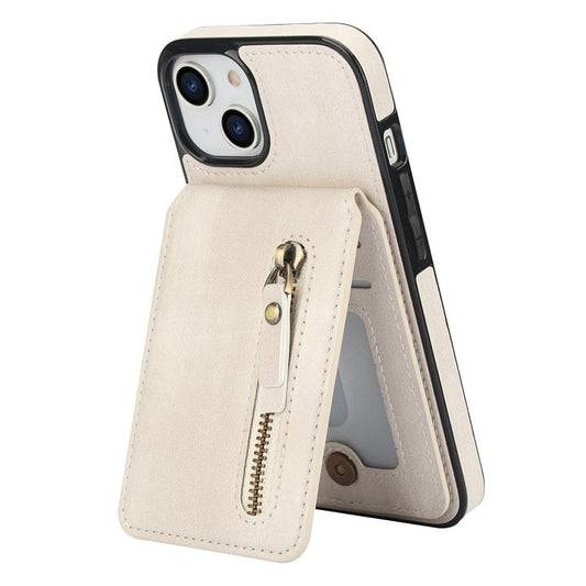 For iPhone 15 Zipper Wallet Split MagSafe Leather Back Phone Case(White) - iPhone 15 Cases by buy2fix | Online Shopping UK | buy2fix