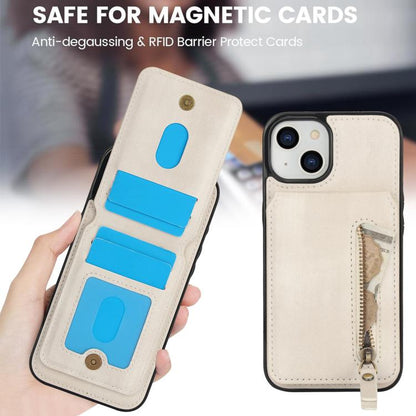 For iPhone 15 Zipper Wallet Split MagSafe Leather Back Phone Case(White) - iPhone 15 Cases by buy2fix | Online Shopping UK | buy2fix