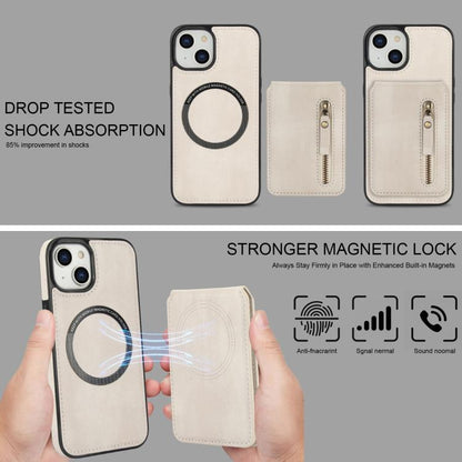 For iPhone 15 Zipper Wallet Split MagSafe Leather Back Phone Case(White) - iPhone 15 Cases by buy2fix | Online Shopping UK | buy2fix