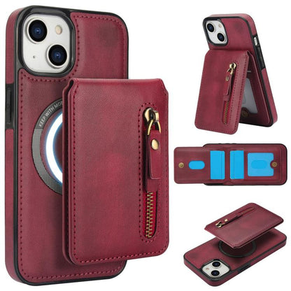 For iPhone 15 Zipper Wallet Split MagSafe Leather Back Phone Case(Red) - iPhone 15 Cases by buy2fix | Online Shopping UK | buy2fix