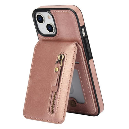 For iPhone 15 Zipper Wallet Split MagSafe Leather Back Phone Case(Rose Gold) - iPhone 15 Cases by buy2fix | Online Shopping UK | buy2fix