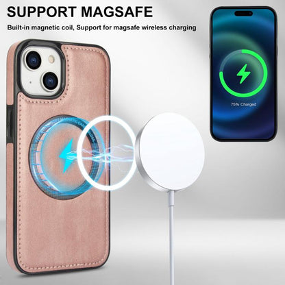 For iPhone 15 Zipper Wallet Split MagSafe Leather Back Phone Case(Rose Gold) - iPhone 15 Cases by buy2fix | Online Shopping UK | buy2fix