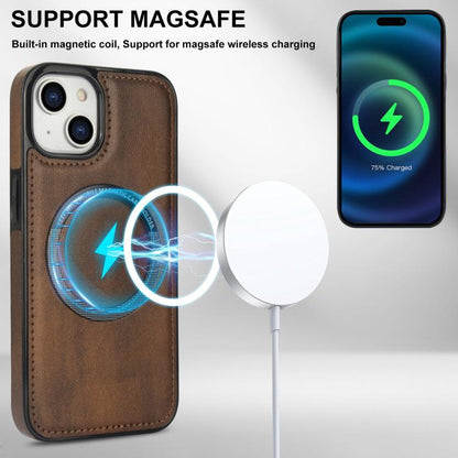 For iPhone 15 Zipper Wallet Split MagSafe Leather Back Phone Case(Brown) - iPhone 15 Cases by buy2fix | Online Shopping UK | buy2fix