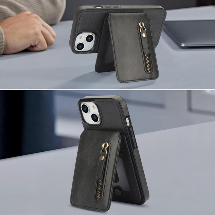 For iPhone 14 Zipper Wallet Split MagSafe Leather Back Phone Case(Black) - iPhone 14 Cases by buy2fix | Online Shopping UK | buy2fix