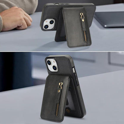 For iPhone 14 Zipper Wallet Split MagSafe Leather Back Phone Case(Black) - iPhone 14 Cases by buy2fix | Online Shopping UK | buy2fix