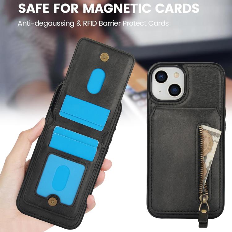 For iPhone 14 Zipper Wallet Split MagSafe Leather Back Phone Case(Black) - iPhone 14 Cases by buy2fix | Online Shopping UK | buy2fix
