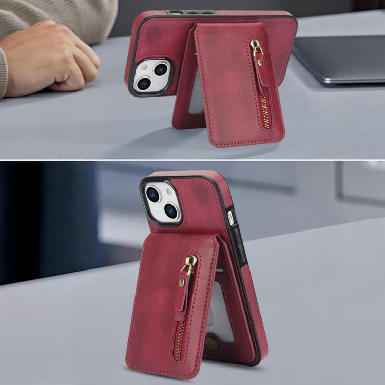 For iPhone 14 Zipper Wallet Split MagSafe Leather Back Phone Case(Red) - iPhone 14 Cases by buy2fix | Online Shopping UK | buy2fix
