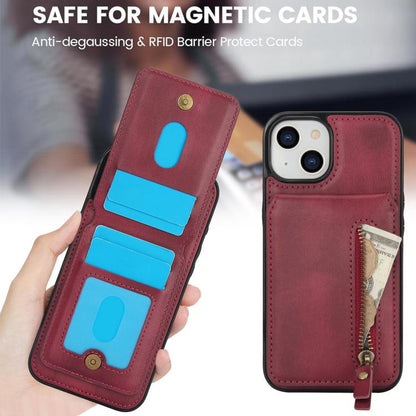 For iPhone 14 Zipper Wallet Split MagSafe Leather Back Phone Case(Red) - iPhone 14 Cases by buy2fix | Online Shopping UK | buy2fix