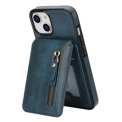 For iPhone 14 Zipper Wallet Split MagSafe Leather Back Phone Case(Blue) - iPhone 14 Cases by buy2fix | Online Shopping UK | buy2fix