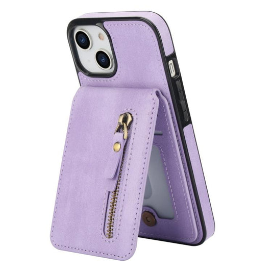 For iPhone 14 Zipper Wallet Split MagSafe Leather Back Phone Case(Purple) - iPhone 14 Cases by buy2fix | Online Shopping UK | buy2fix