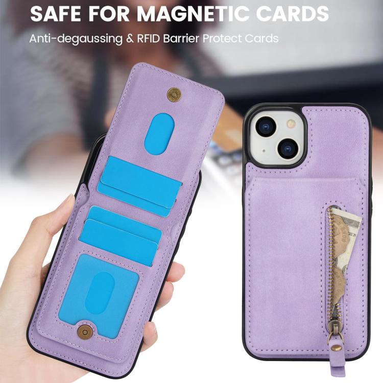 For iPhone 14 Zipper Wallet Split MagSafe Leather Back Phone Case(Purple) - iPhone 14 Cases by buy2fix | Online Shopping UK | buy2fix