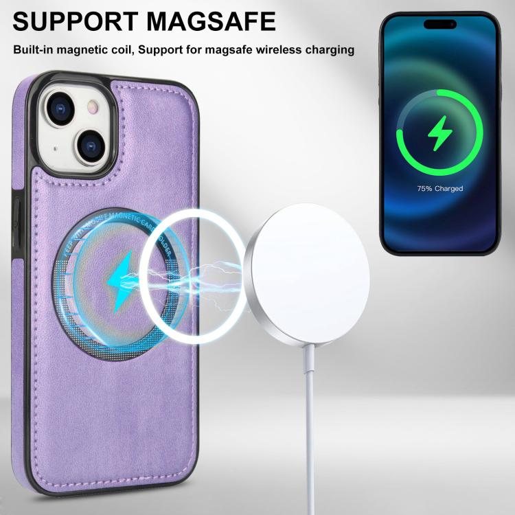 For iPhone 14 Zipper Wallet Split MagSafe Leather Back Phone Case(Purple) - iPhone 14 Cases by buy2fix | Online Shopping UK | buy2fix