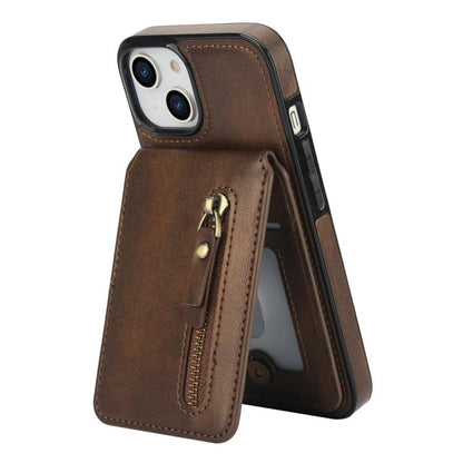 For iPhone 14 Zipper Wallet Split MagSafe Leather Back Phone Case(Brown) - iPhone 14 Cases by buy2fix | Online Shopping UK | buy2fix