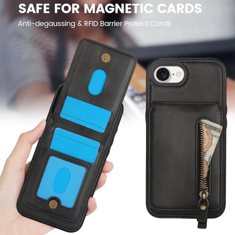 For iPhone 7 / 8 / SE 2022 Zipper Wallet Split MagSafe Leather Back Phone Case(Black) - iPhone SE 2022 / 2020 / 8 / 7 Cases by buy2fix | Online Shopping UK | buy2fix