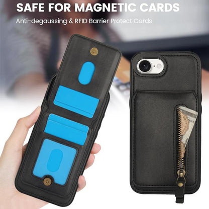 For iPhone 7 / 8 / SE 2022 Zipper Wallet Split MagSafe Leather Back Phone Case(Black) - iPhone SE 2022 / 2020 / 8 / 7 Cases by buy2fix | Online Shopping UK | buy2fix