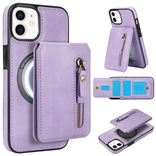 For iPhone 12 mini Zipper Wallet Split MagSafe Leather Back Phone Case(Purple) - iPhone 12 mini Cases by buy2fix | Online Shopping UK | buy2fix